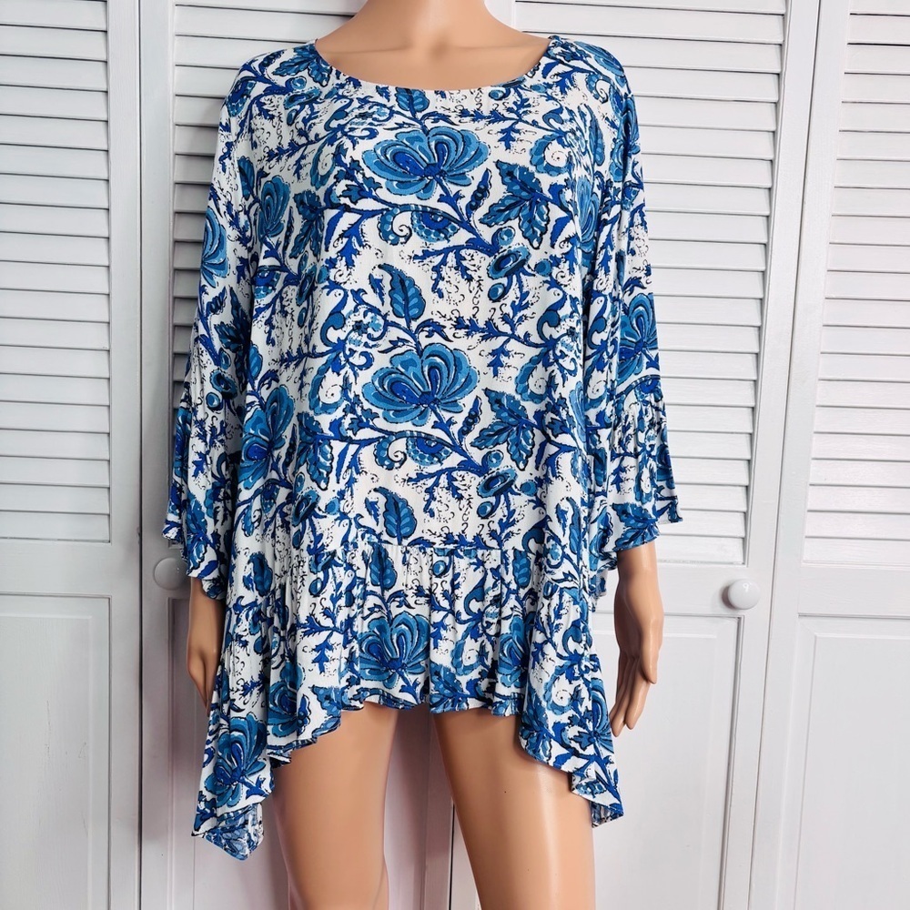 KAREN KANE Catalina Ruffle Hem Top Size 1X